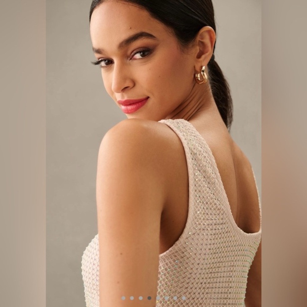 Anthropologie Rhinestone Mesh Tank with Lining | Medium